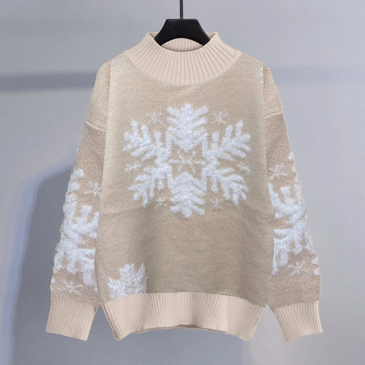 Stilla | Varmer Pullover med rullekrave i strik med sneboldbroderi til damer