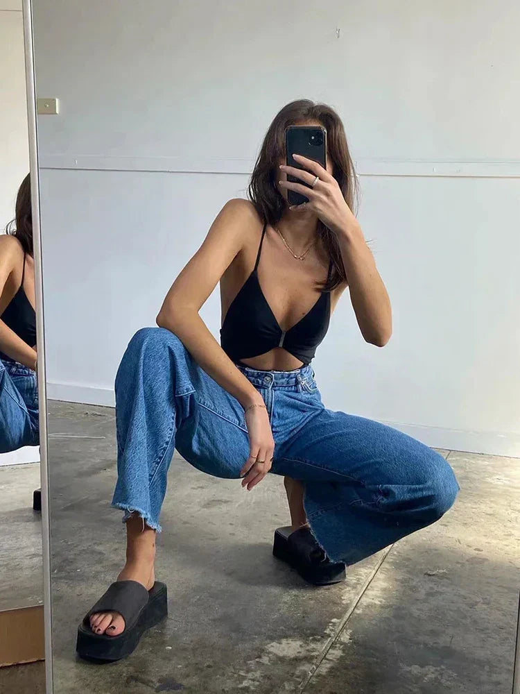 Stilla | Bred Jeans Med Høj Talje