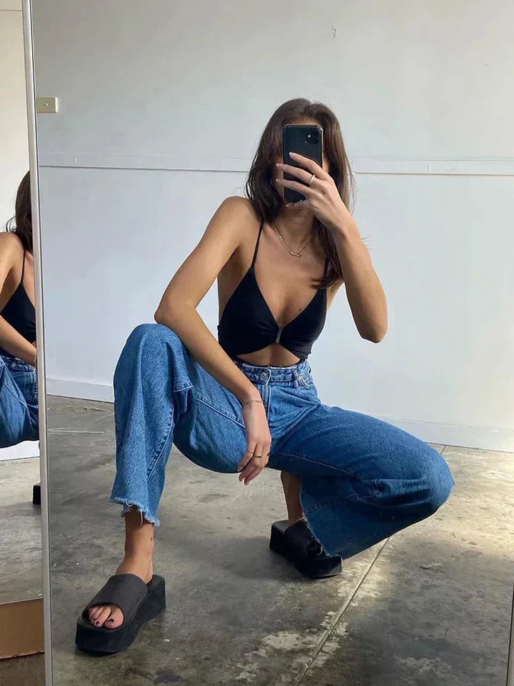 Stilla | Bred Jeans Med Høj Talje