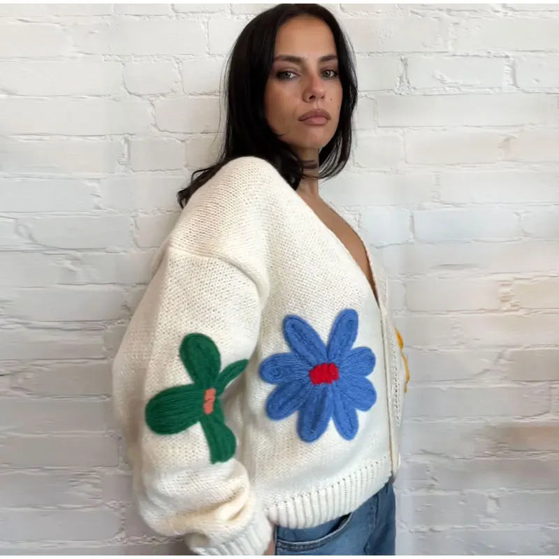 Stilla | Strik Pullover Elegant Blomsterdesign