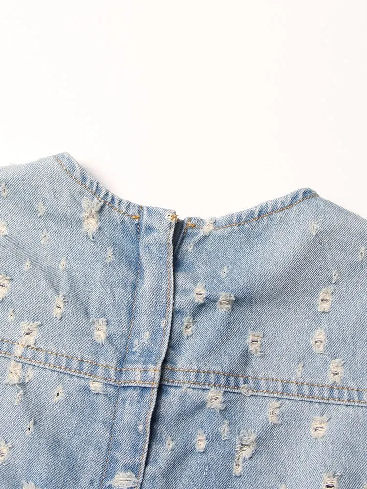 Stilla | Distressed Denim A-line Kjole