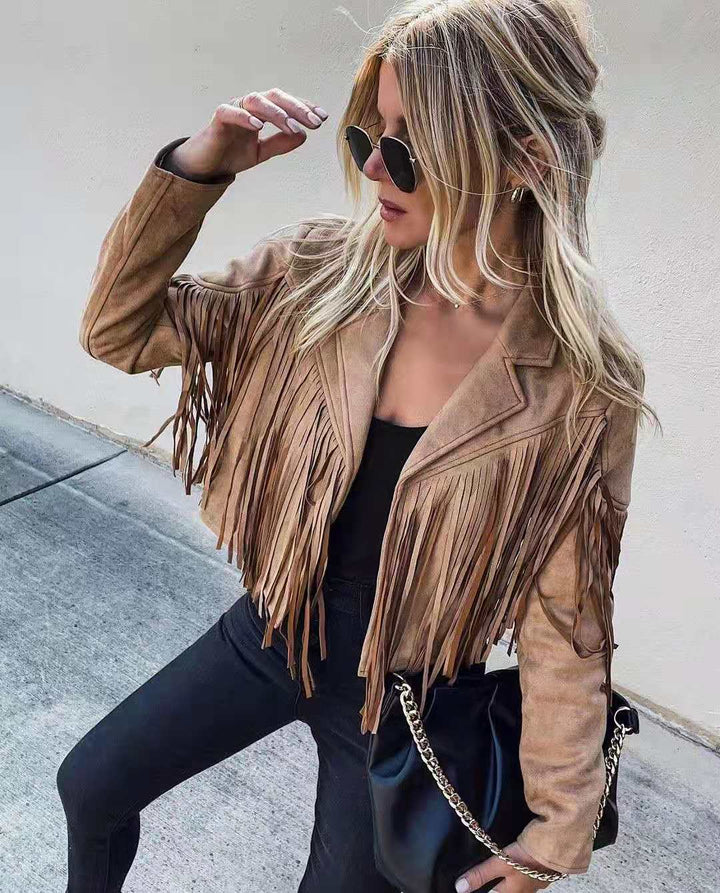 Stilla | Frynsejakke Med Quaster I Kanten, Bikerjakke E Girl, Vintage Streetwear Fra 90'erne