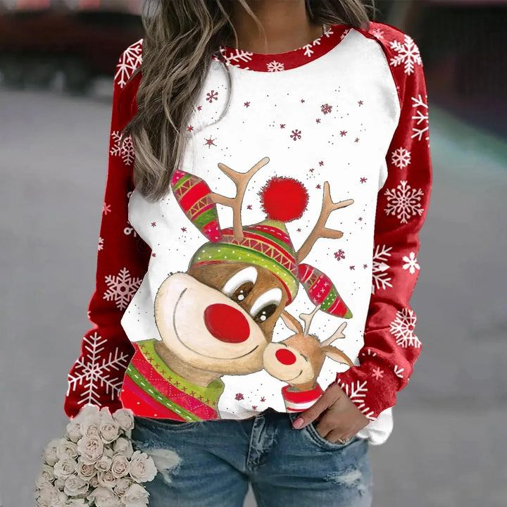 Stilla | Varm Rundhals Pullover Med 3d Printet Jule-reindeer Motiv Til Dame