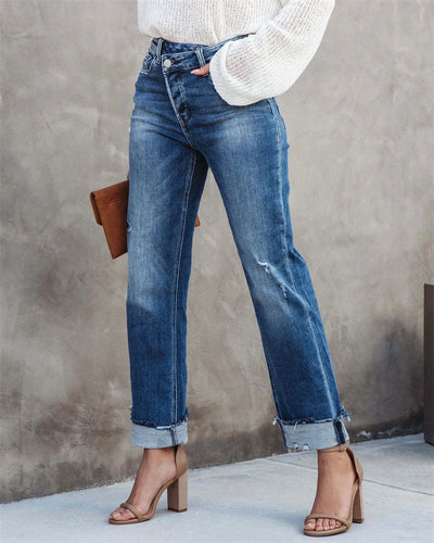 Stilla | Høj Talje Straight Jeans Med Knapper