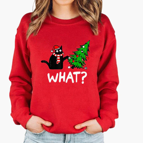 Stilla | Juletrøje med Kat og Lyskæde - Sjov Vinter-Sweater til Katteelskere