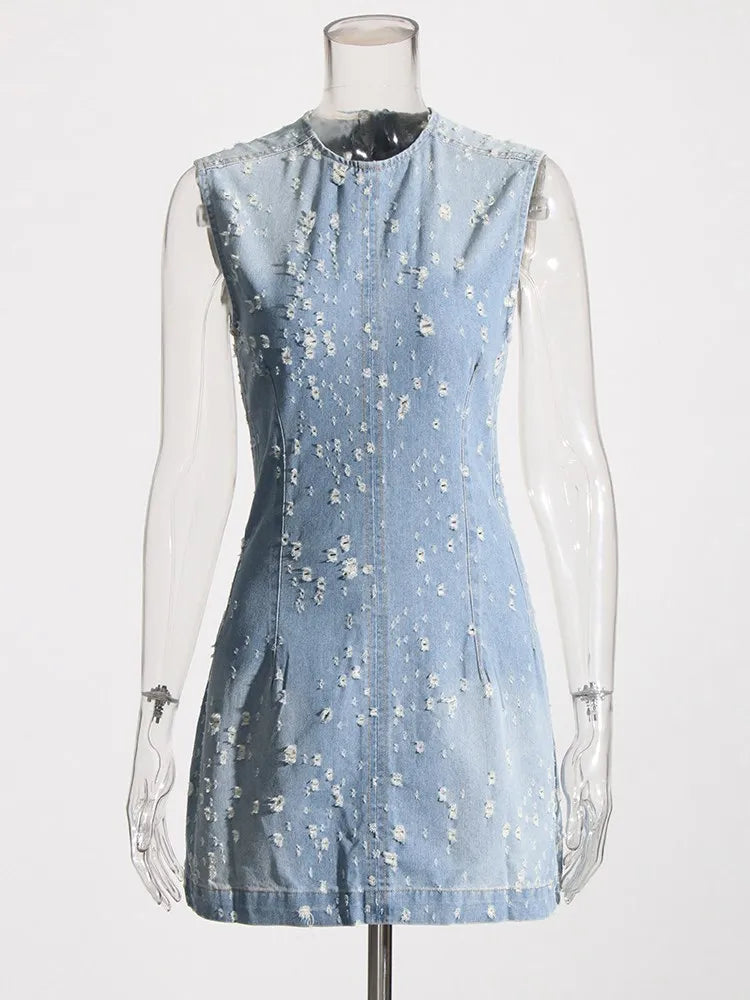 Stilla | Distressed Denim A-line Kjole