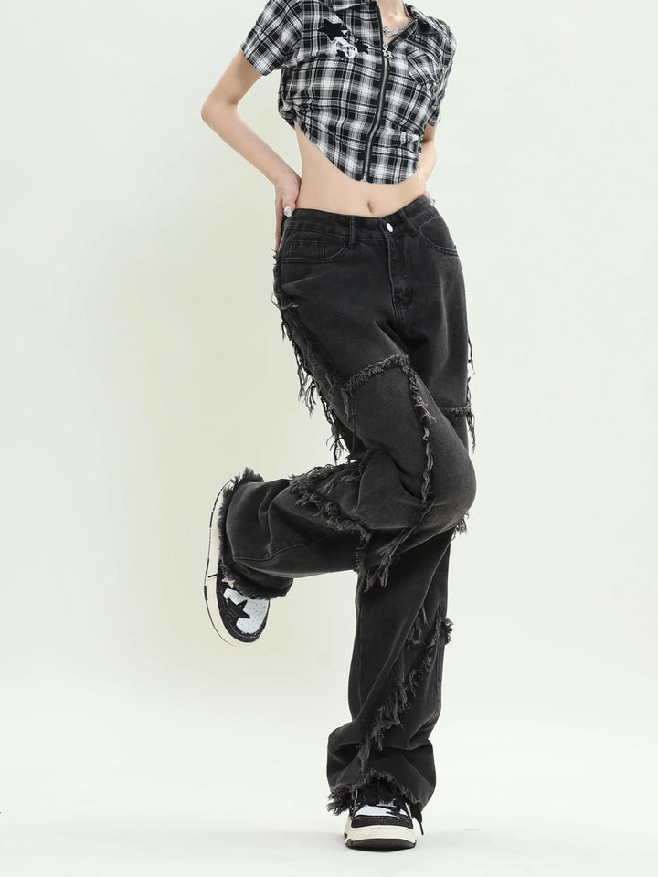 Stilla | Sorte Løse Jeans Med Stjernedesign