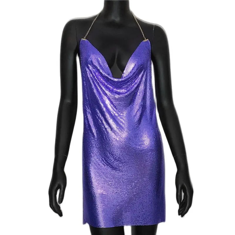 Stilla | Metallic Rygfri Mini Kjole