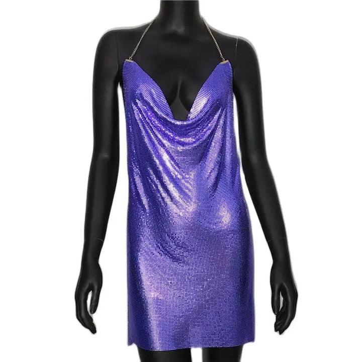 Stilla | Metallic Rygfri Mini Kjole