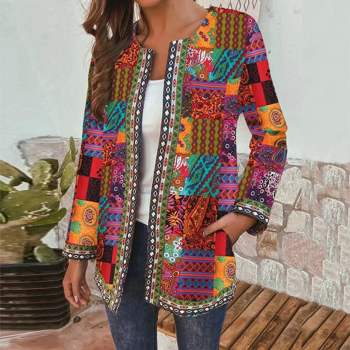 Stilla | Linned og bomulds cardigan med boho tryk til kvinder