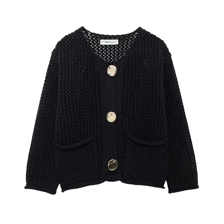 Stilla | Mesh Strik Jakke med Frontlommer