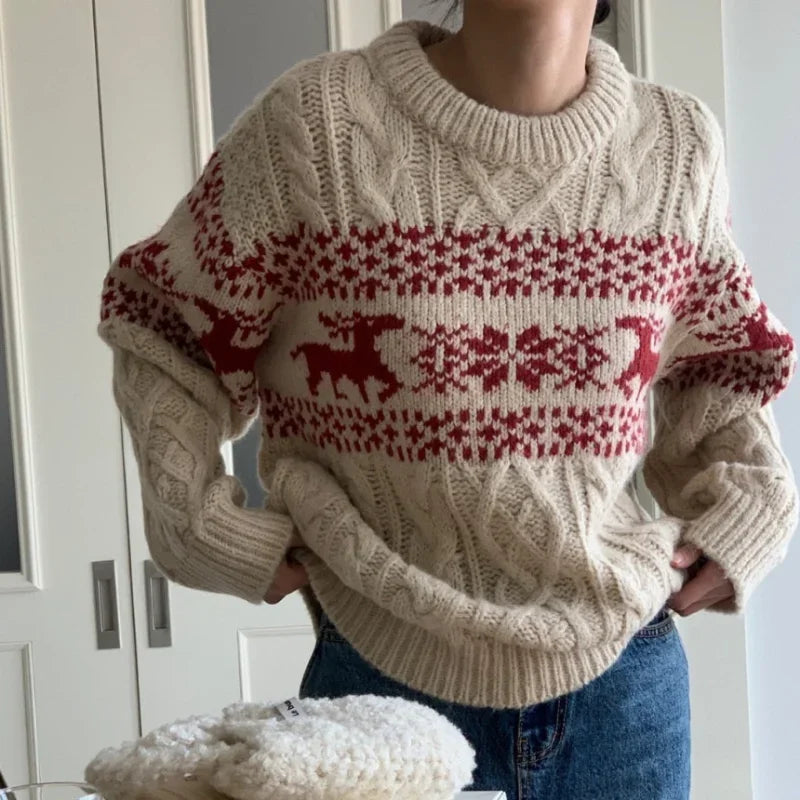 Stilla | Strikpullover med rund halsudskæring og jules patchwork til kvinder