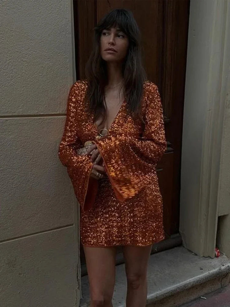 Stilla | Hollow Out Deep V-hals Pailletkjole