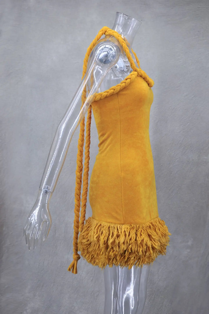 Stilla | Orange Flettet Fuzzy Trim Kjole