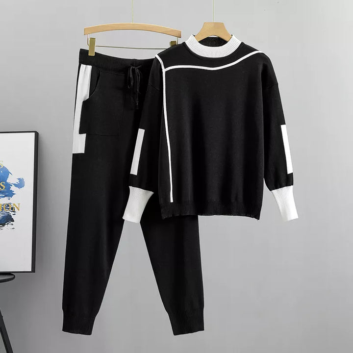 Stilla | Ensemble Pullover og Bukser Patchwork Strik Smart Til Damer