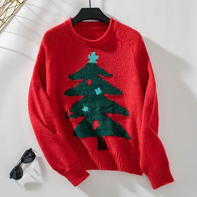 Stilla | Varm Strikket Sweater Med Juletræ Musetryk Til Kvinder