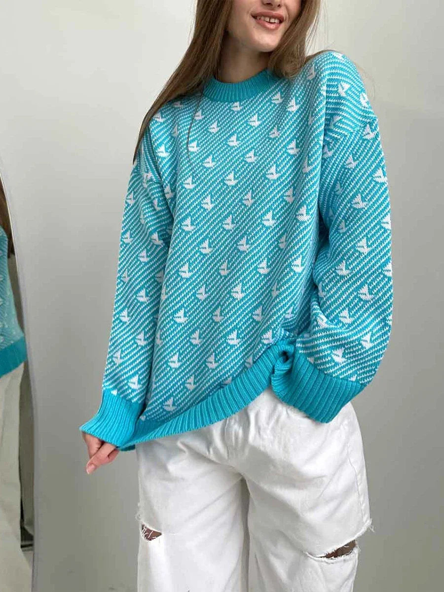 Stilla | Dame sweater i elegant trykt strikvarer