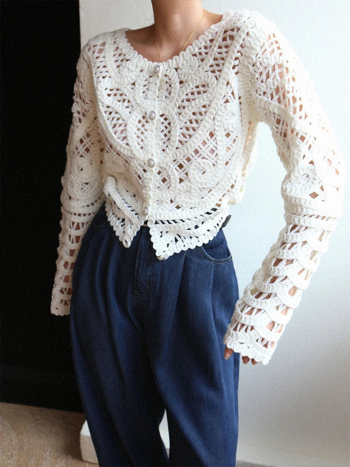 Stilla | Dame Cardigan i Bomuld med Dybt Udsnit, Slim Fit
