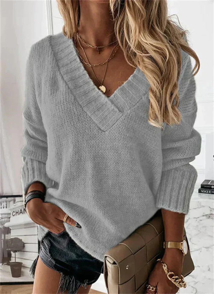Stilla | Klodset V-Udskæring Strikpullover Dame - Stilfuld Og Varm