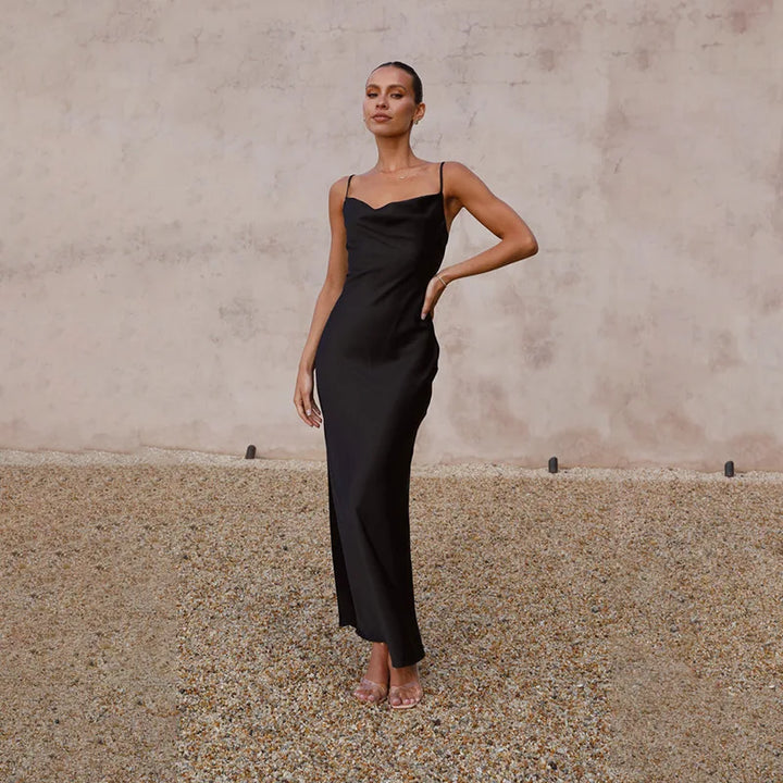 Stilla | Elegant Langt Satin Kjole