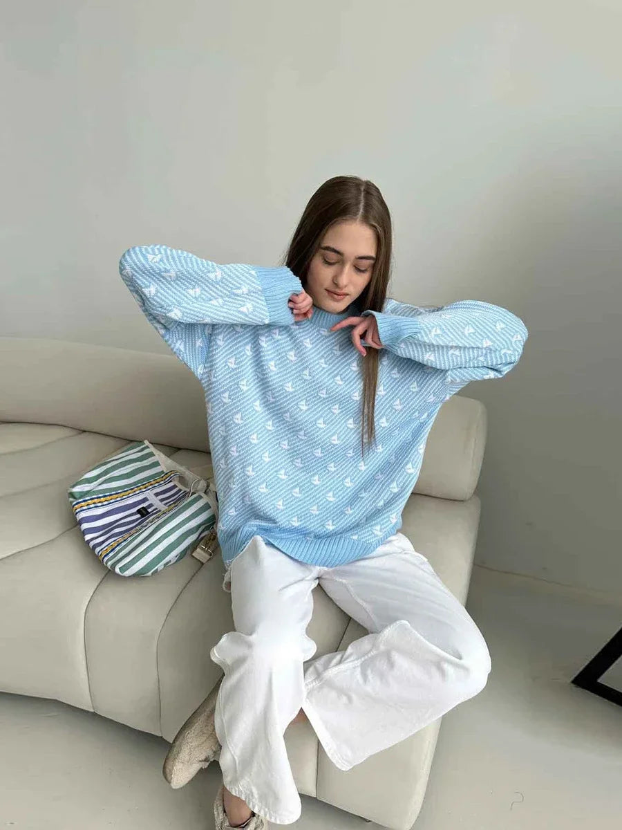 Stilla | Dame sweater i elegant trykt strikvarer