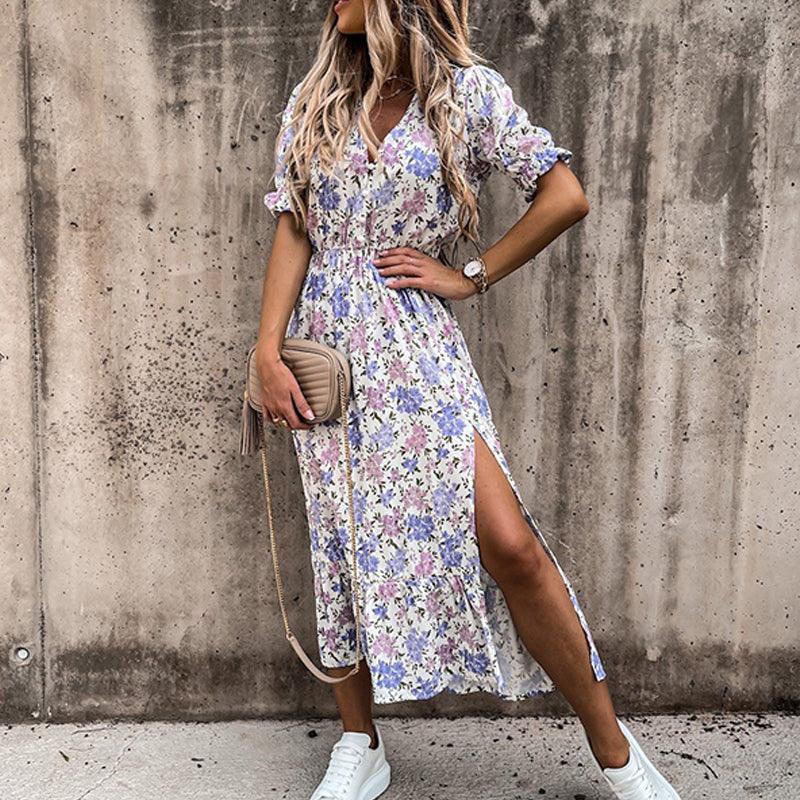 Stilla | Blomsterprint Kjole Med Slidser