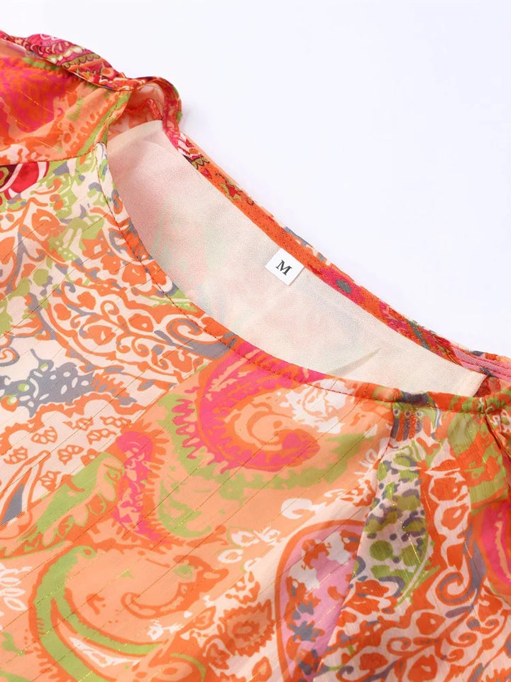 Stilla | Orange Paisley Skater Kjole