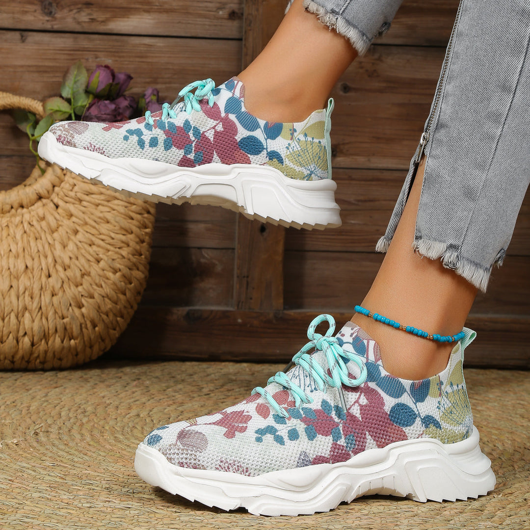 Stilla | Åndbare Ortodontiske Sneakers Med Snørebånd Og Blomster Mønster