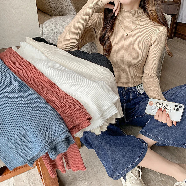 Stilla | Efterår Stehkragen Dame Pullover Vintage Basic Solid Strikoverdele