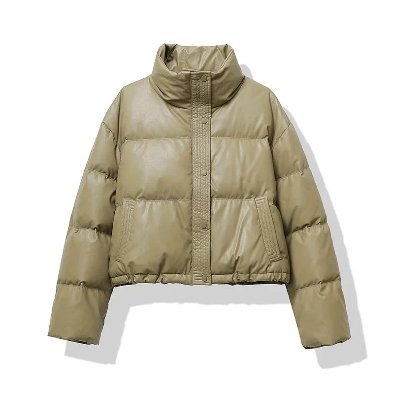 Stilla | Dame Cropped Skinnende Pufferjakke