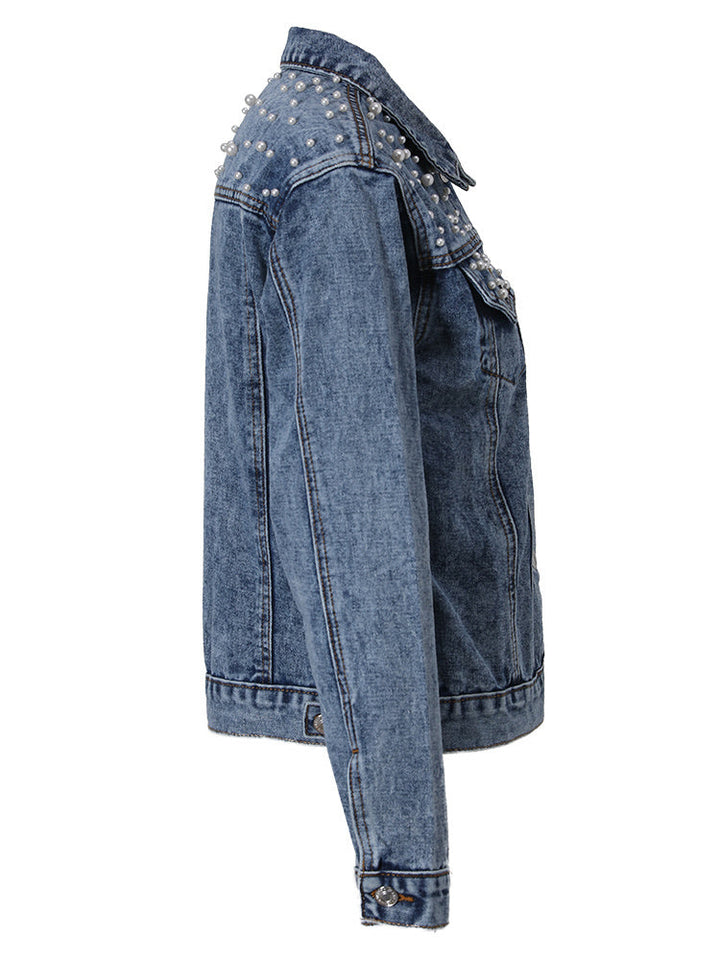 Stilla | Elegant Jeansjakke med Perleudsmykning