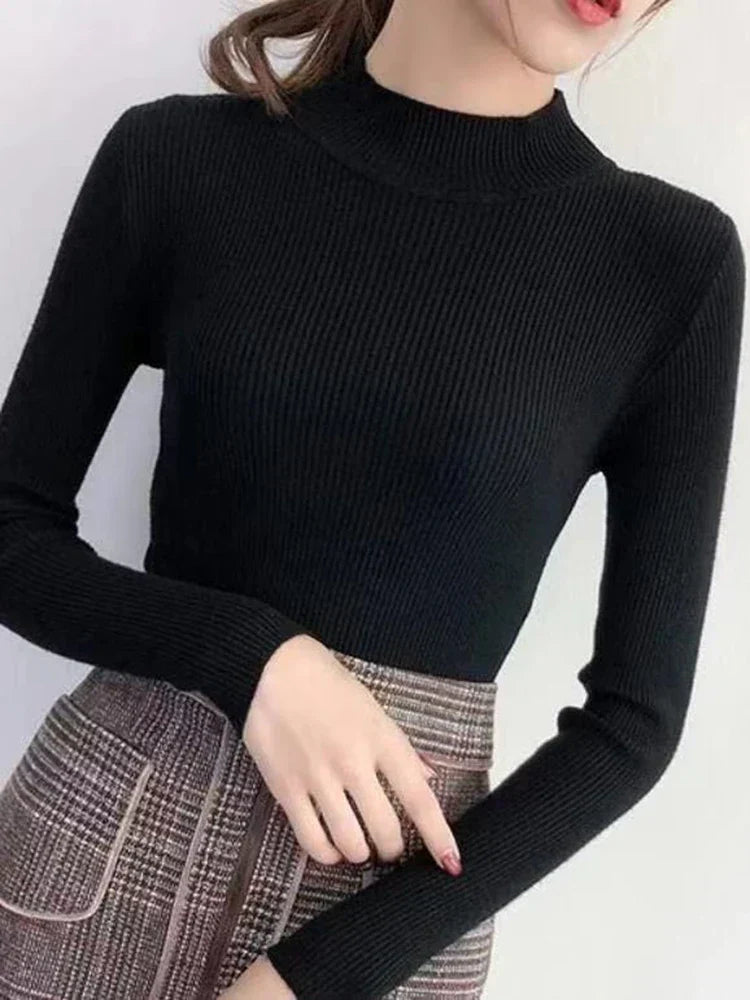 Stilla | Efterår Stehkragen Dame Pullover Vintage Basic Solid Strikoverdele
