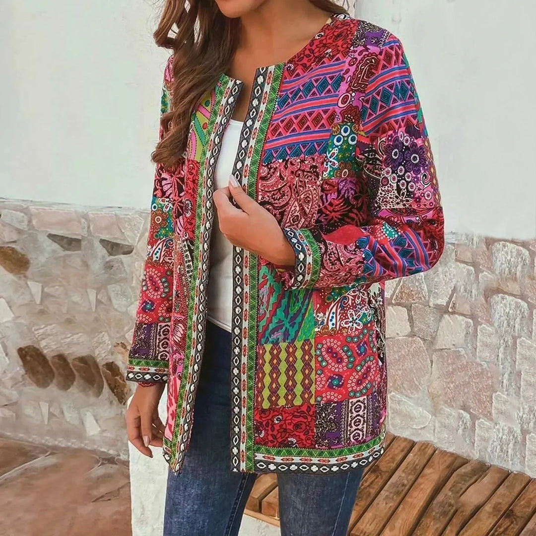 Stilla | Linned og bomulds cardigan med boho tryk til kvinder