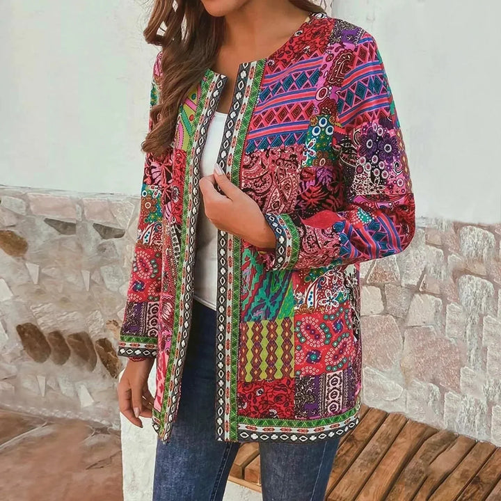 Stilla | Linned og bomulds cardigan med boho tryk til kvinder