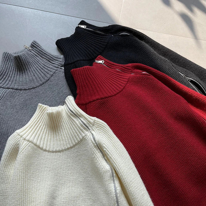 Stilla | Rød, simpel pullover med høj krave