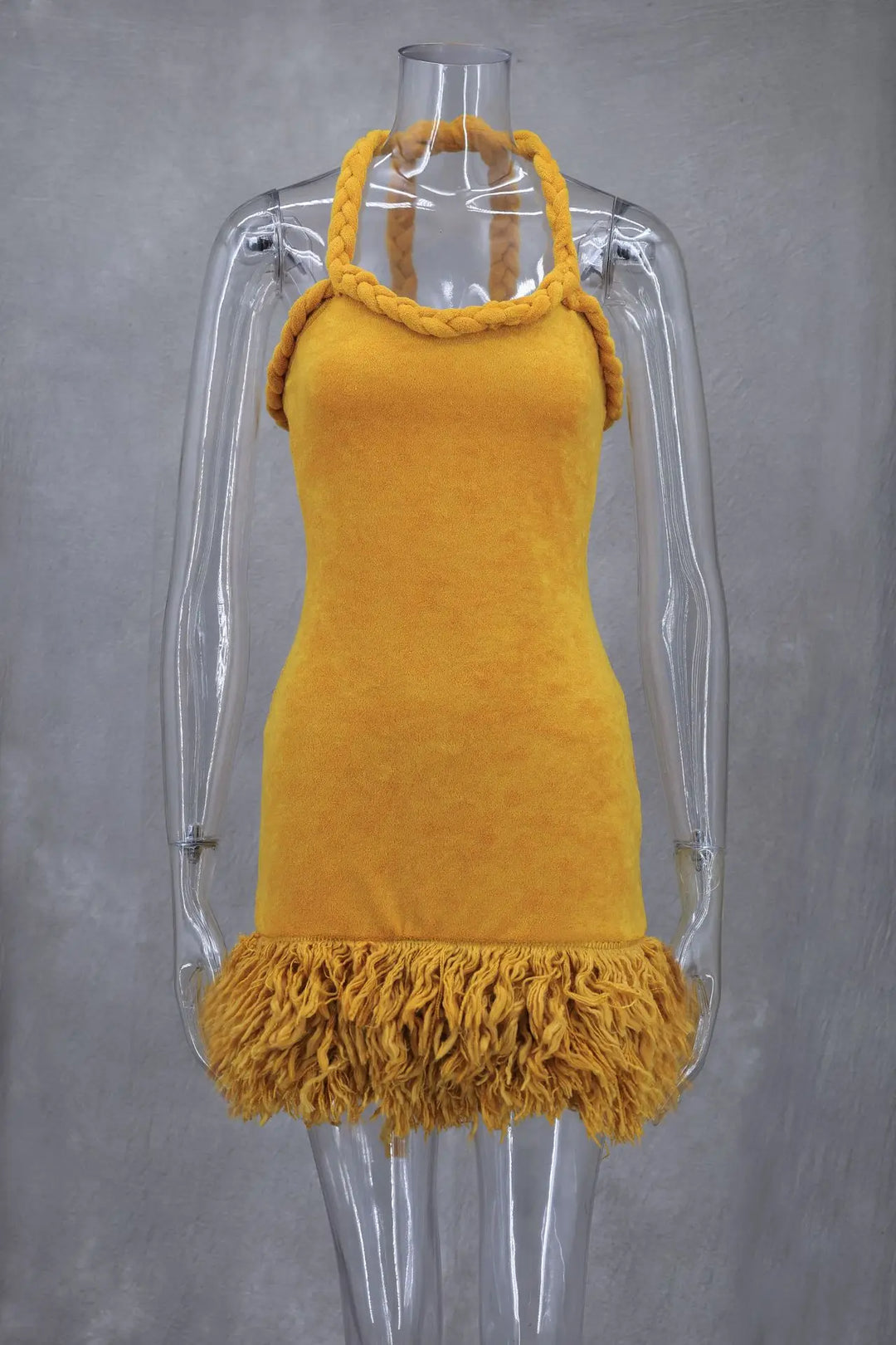 Stilla | Orange Flettet Fuzzy Trim Kjole