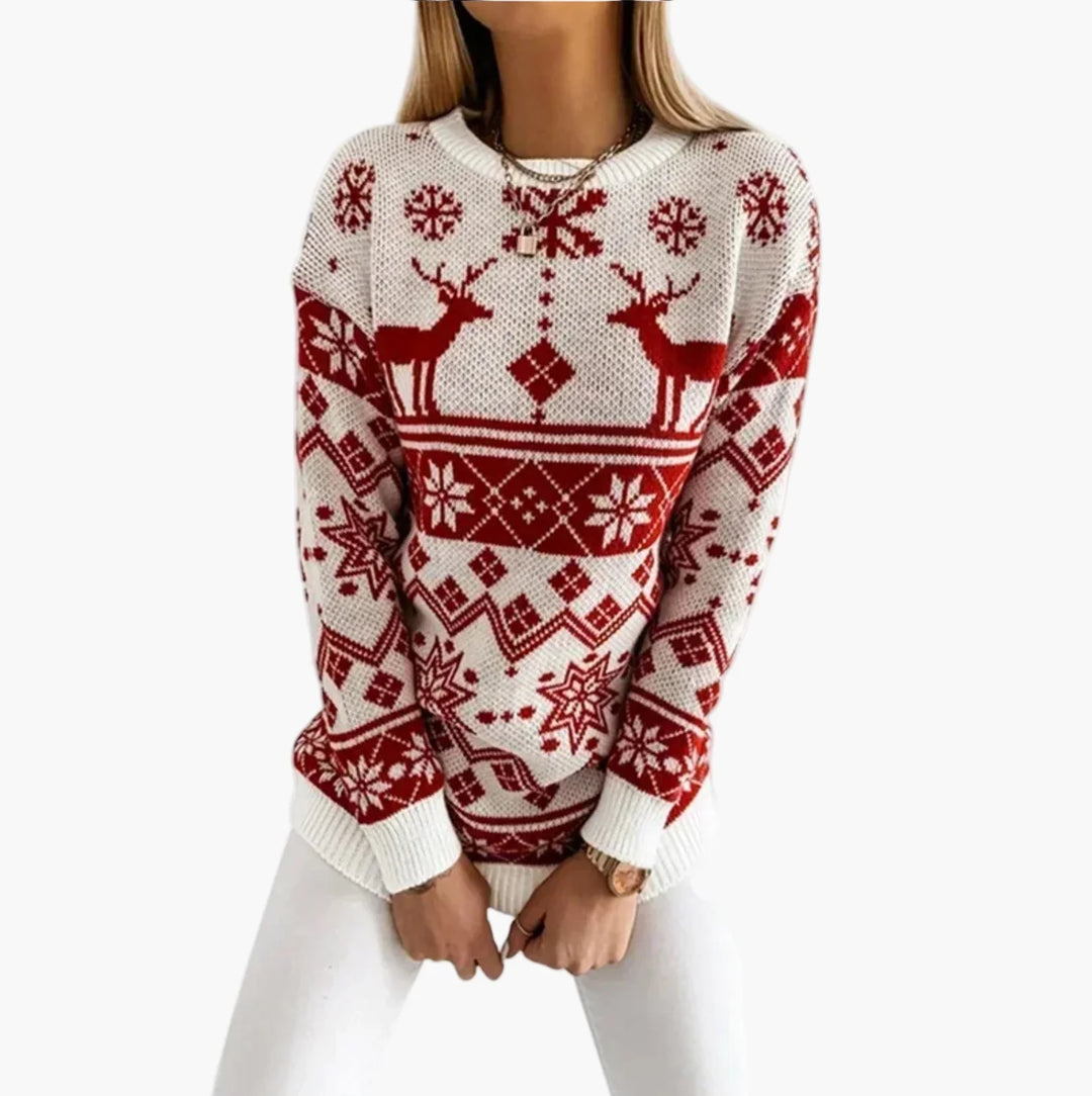 Stilla | Juletrøje med Rensdyr- og Snefnug-Mønster - Modet Vinter Sweater til Festlige Anledninger