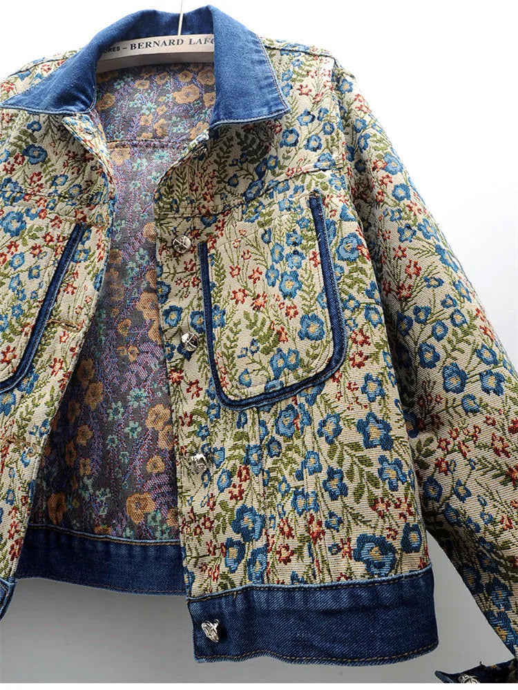 Stilla | Vintages Broderet Jeansjakke Af Jacquard Til Damer