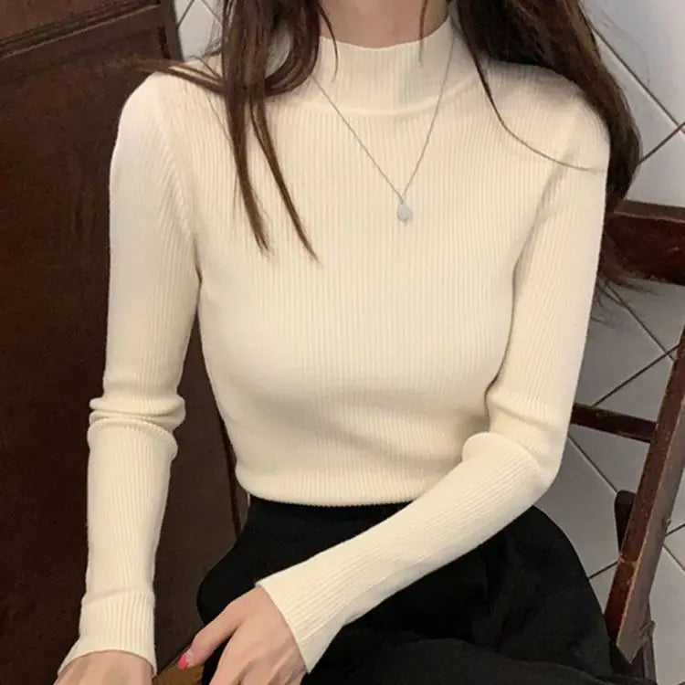Stilla | Efterår Stehkragen Dame Pullover Vintage Basic Solid Strikoverdele