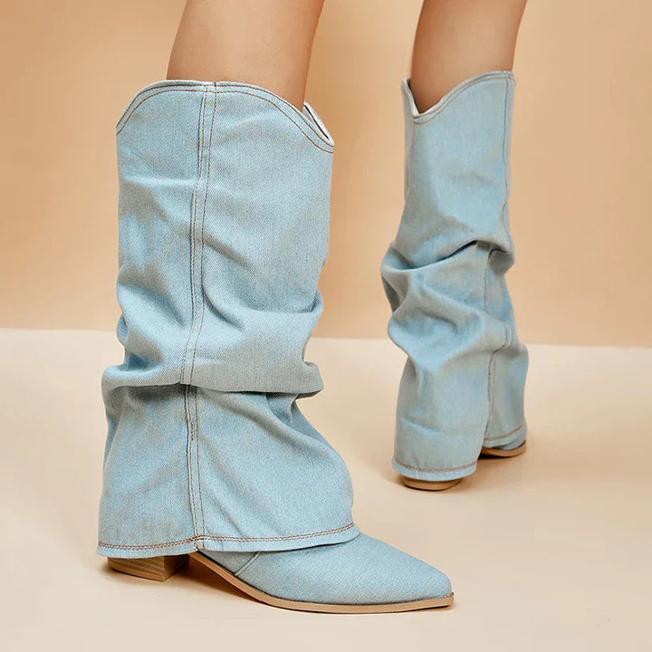 Stilla | Denim Knæhøje Støvler