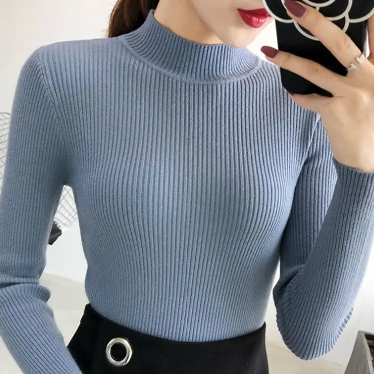 Stilla | Efterår Stehkragen Dame Pullover Vintage Basic Solid Strikoverdele