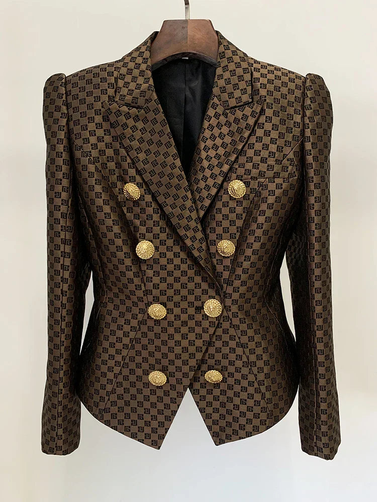 Stilla | Blazer med dobbelt knaplukning i monogram jacquard