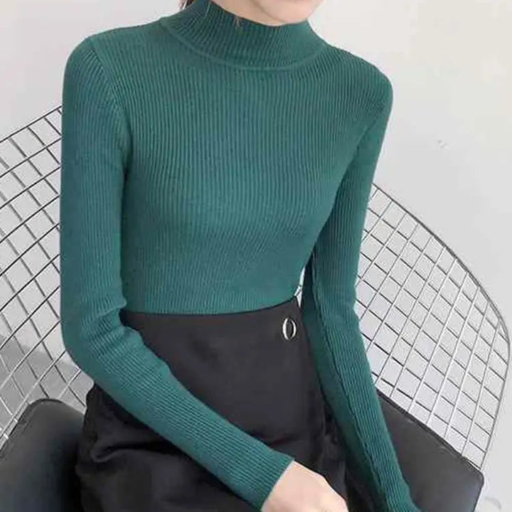 Stilla | Efterår Stehkragen Dame Pullover Vintage Basic Solid Strikoverdele