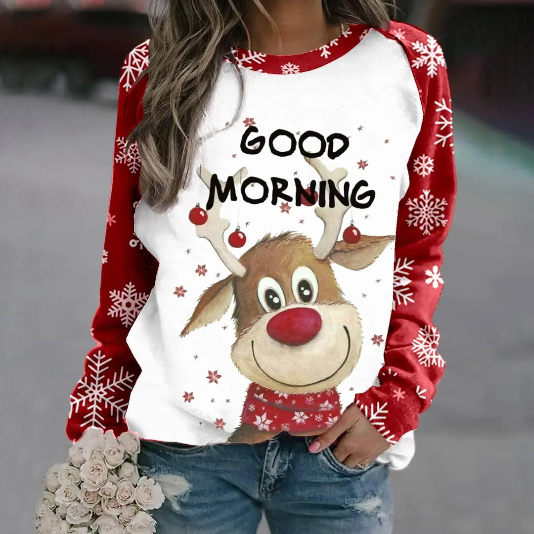Stilla | Varm Rundhals Pullover Med 3d Printet Jule-reindeer Motiv Til Dame