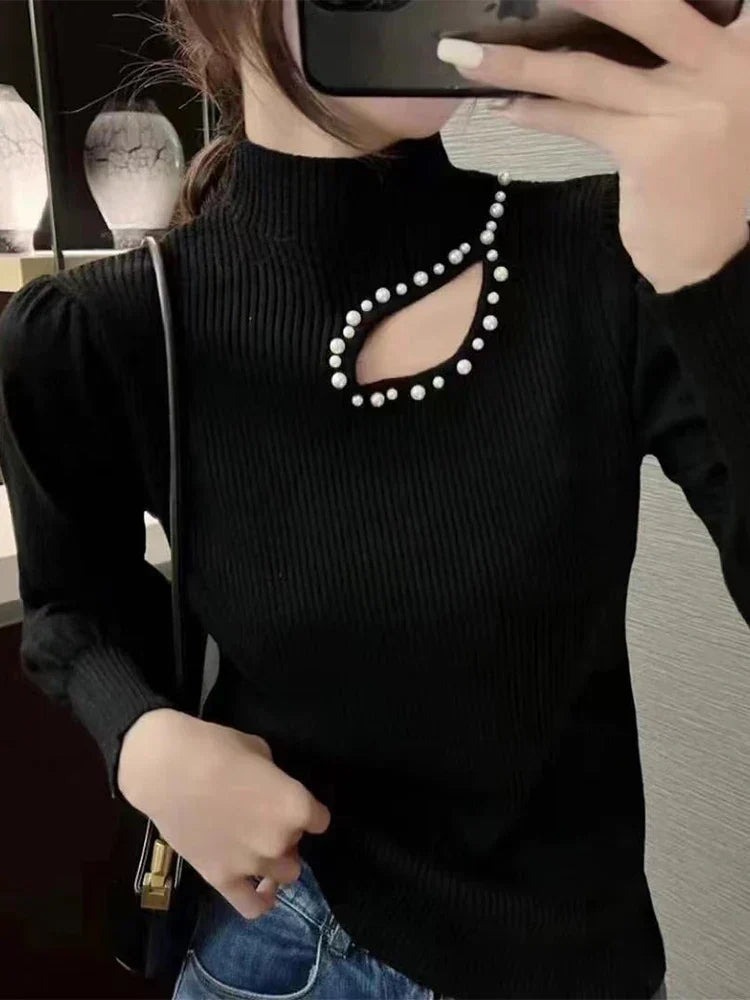Stilla | Fin Rullekravepullover Med Perler