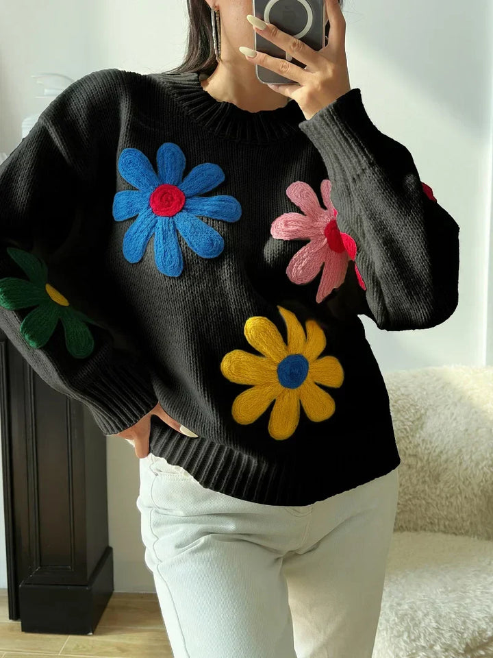 Stilla | Strik Pullover Elegant Blomsterdesign