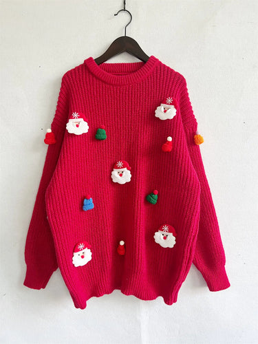 Stilla | Varm Pullover Af Jacquard Strik Med Rund Halsudskæring Og Hæklede Julefigurer Til Dame