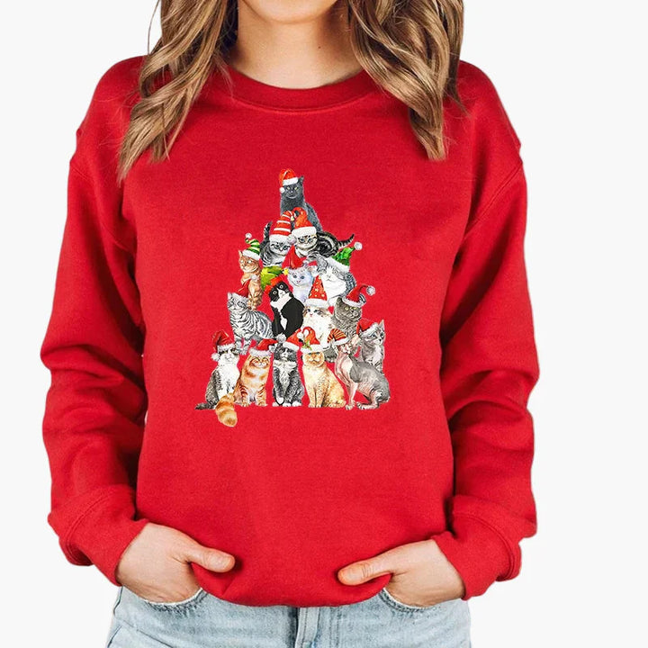 Stilla | Juletrøje med Kat og Lyskæde - Sjov Vinter-Sweater til Katteelskere
