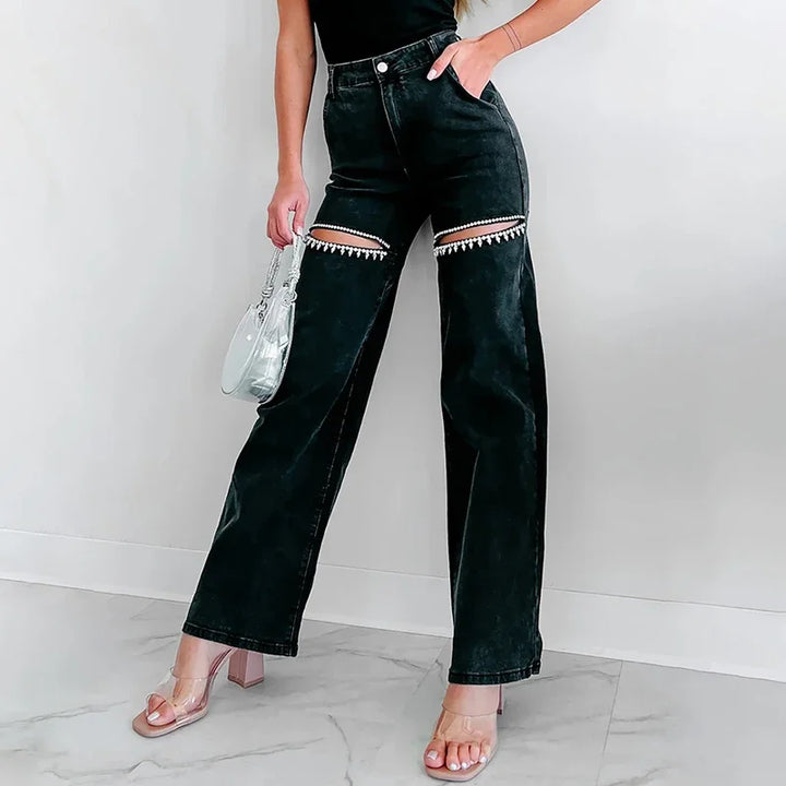 Stilla | Slim Fit Diamond Patchwork Jeansbukser til Kvinder