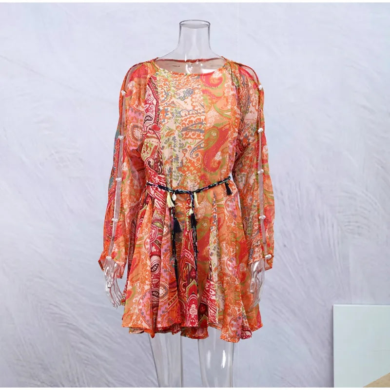 Stilla | Orange Paisley Skater Kjole